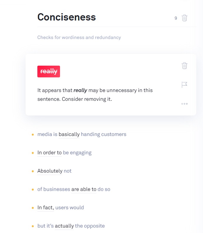 Screenshot of grammar tool