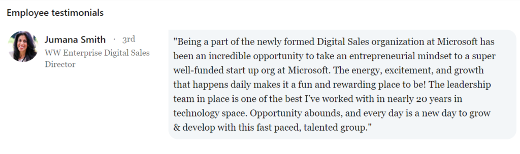 Employees brand ambassadors on Microsoft LinkedIn page